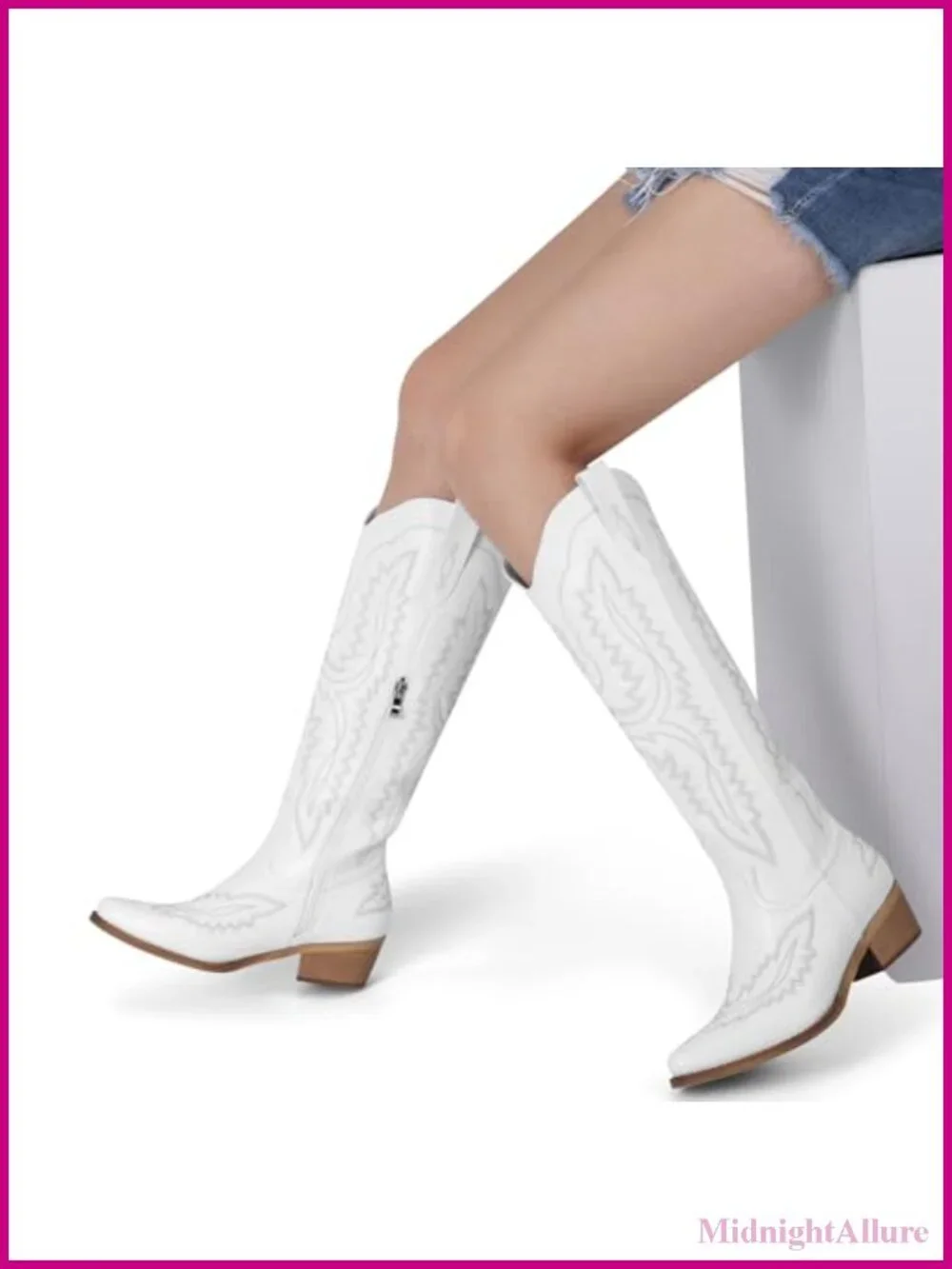 Womens Knee High Cowboy Boots Pointed Toe Wide Calf